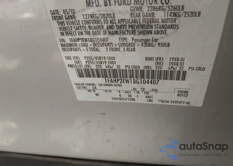 2011 Ford Taurus Sel z USA, uszkodzony, nr VIN 1FAHP2EW1BG104407
